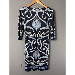 J. MCLAUGHLIN Womens M Navy Blue Equestrian Print Dress Catalina Cloth